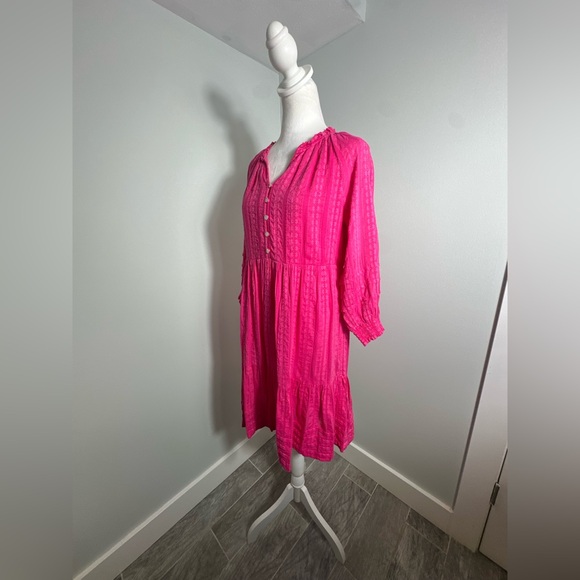 J. Jill Long Sleeve Hot Pink Tiered Knee Length Embroidered Dress Size XS - Picture 5 of 12